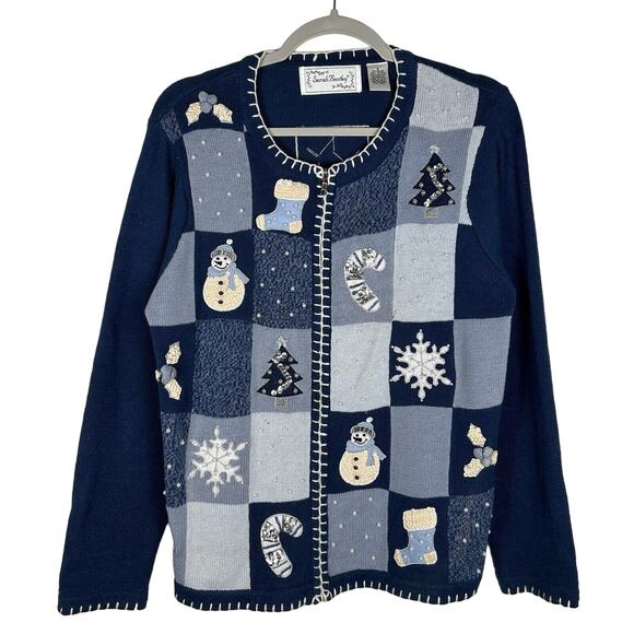 VTG Sarah Bentley Women’s Sz S Winter Zip-up Cardigan Grandmacore Sequins Beads - Picture 1 of 7